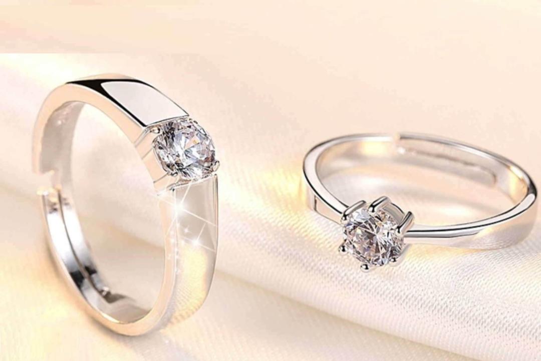 Silver Plated Couple’s Adjustable Ring – Unisex Matching Jewellery Set