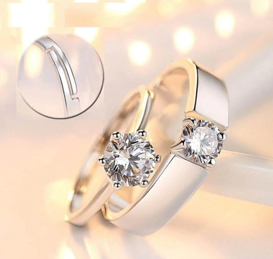 Silver Plated Couple’s Adjustable Ring – Unisex Matching Jewellery Set