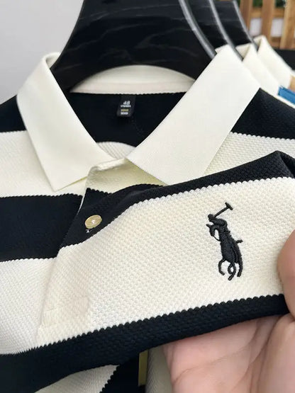 Men's Khaki Striped Short Sleeve Polo Shirt