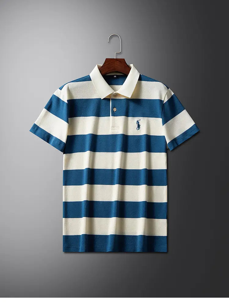 urban-vogue-mens-khaki-striped-short-sleeve-polo-shirt-front