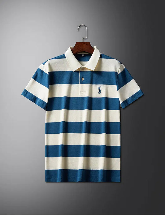 urban-vogue-mens-khaki-striped-short-sleeve-polo-shirt-front
