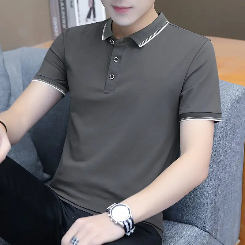 Men's Slate Grey Casual Short Sleeve Polo Shirt