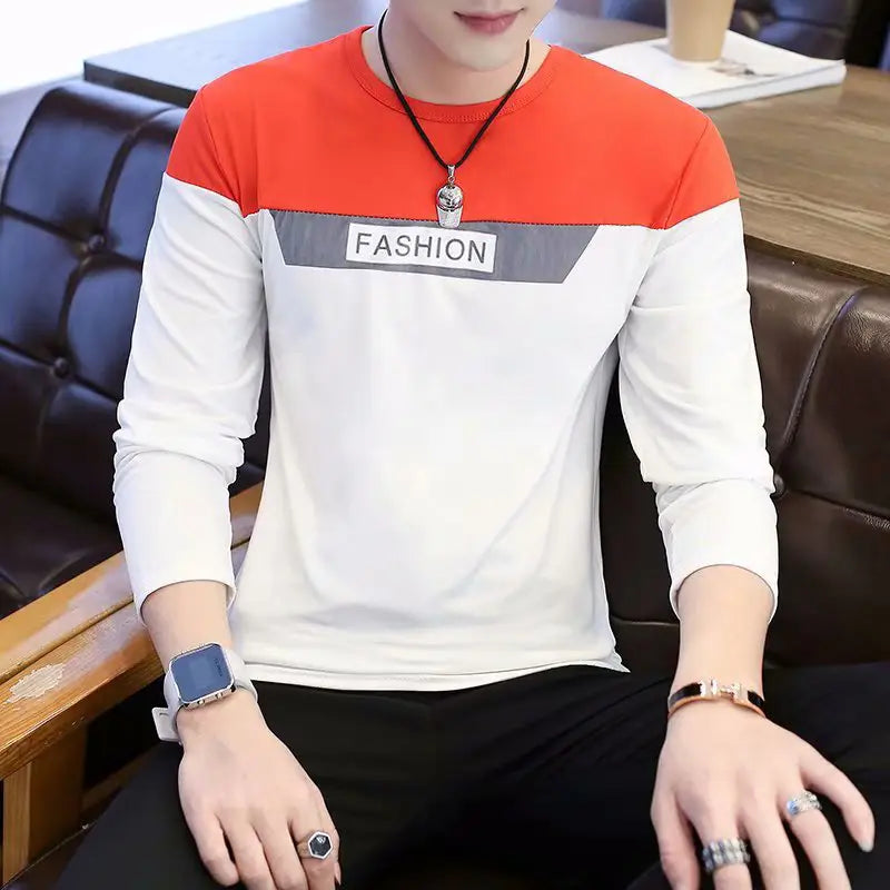 Men's Casual Long Sleeve Block T-Shirt (Grey & Black)